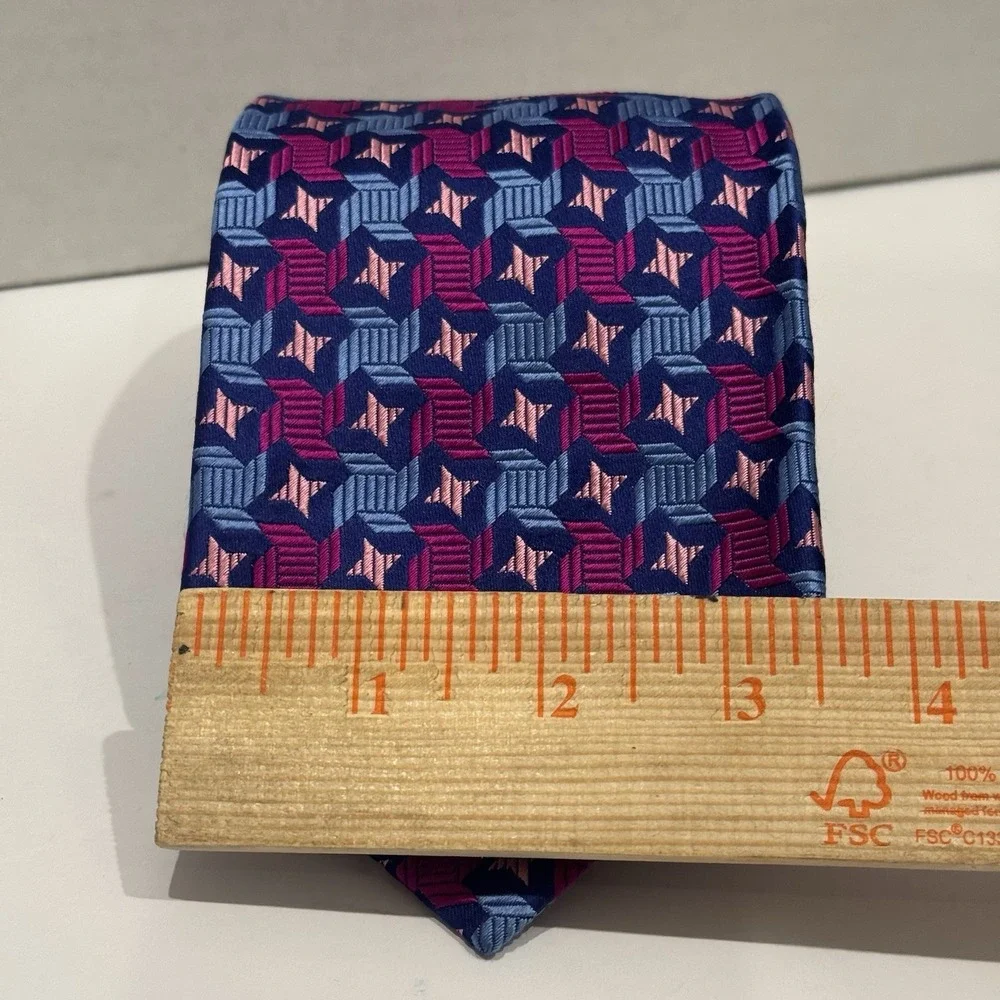 DUCHAMP London DL Luxury Necktie Tie Ties Mens Unisex SILK Pink Blue‎ Geometric